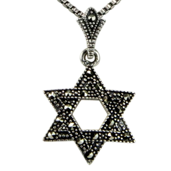 ❤️NWT Solid STERLING SILVER And marcasites 3D Star David, 18" CHA… - Picture 1 of 4